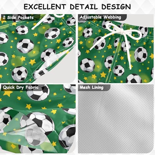 Boys Swim Trunks Quick Dry UPF 50+ Beach Board Shorts Kids Bathing Suits Swimsuit 2T Green Football3