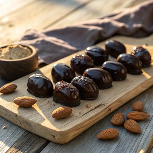 DORREL - Belgian Dark Chocolate Covered Dates (Medjool) with Salted Almonds Stuffing, High Energy Vegan Choco Snack, Delicious, Kosher & Non-GMO, Pack of 1 Stuffed Chocolate Dates, 7.05 oz / 200 g Ea