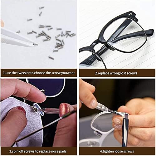 500 Pcs Eyeglasss Sunglass Glasses Repair Tool Kit Set, Spectacles Repair Kit with Mini Screwdriver, Screws Nut, Silicone Nose Pads, Glasses Cloth, Tweezer