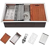 33 Undermount Kitchen Sink - Mocoloo 33' 16 Gauge Stainless Steel Single Bowl Workstation Sinks 10...