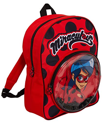 Miraculous Mochila escolar con diseño de mariquita para niñas, con bolsillo de lentejuelas con cremallera, rosso, Taille unique