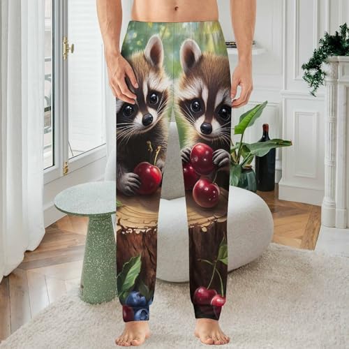 Cute Raccoon Cherry1 Blueberry Men's Pajama Pants Soft Lounge Bottoms Lightweight Jogger for Sleeping2