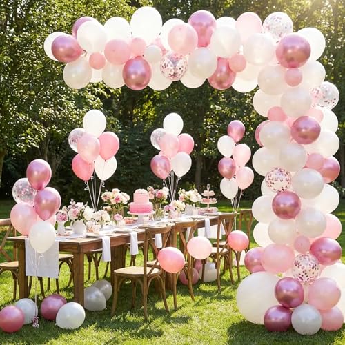 Image of RUBFAC Pearl White Balloons 65pcs, 12 Inch Party Balloon with Ribbons for Wedding Engagement Anniversary Bridal Baby Shower Birthday Party Decoration