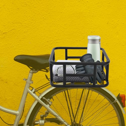 TAPMING Fahrradkorb Hinten Metall, Einfach Zu Installierender Fahrradkorb Hinten mit Gepäckträgerträgern, Für Fahrräder und E-Bikes, Tragkraft 25 kg, Schwarz