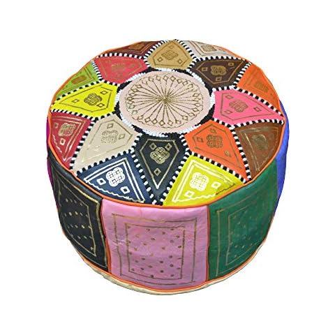 Genuine Leather Multicolor Moroccan Pouf Pouf Pouf Handmade from the Best Artisans of Fez - Empty - Filling Not Included - Seating, Footrest or Oriental Decoration Cover