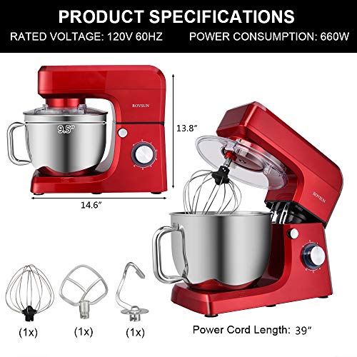 image for ROVSUN 7.5 Quart Stand Mixer, 660W 6-Speed Electric Tilt-Head Kitchen 