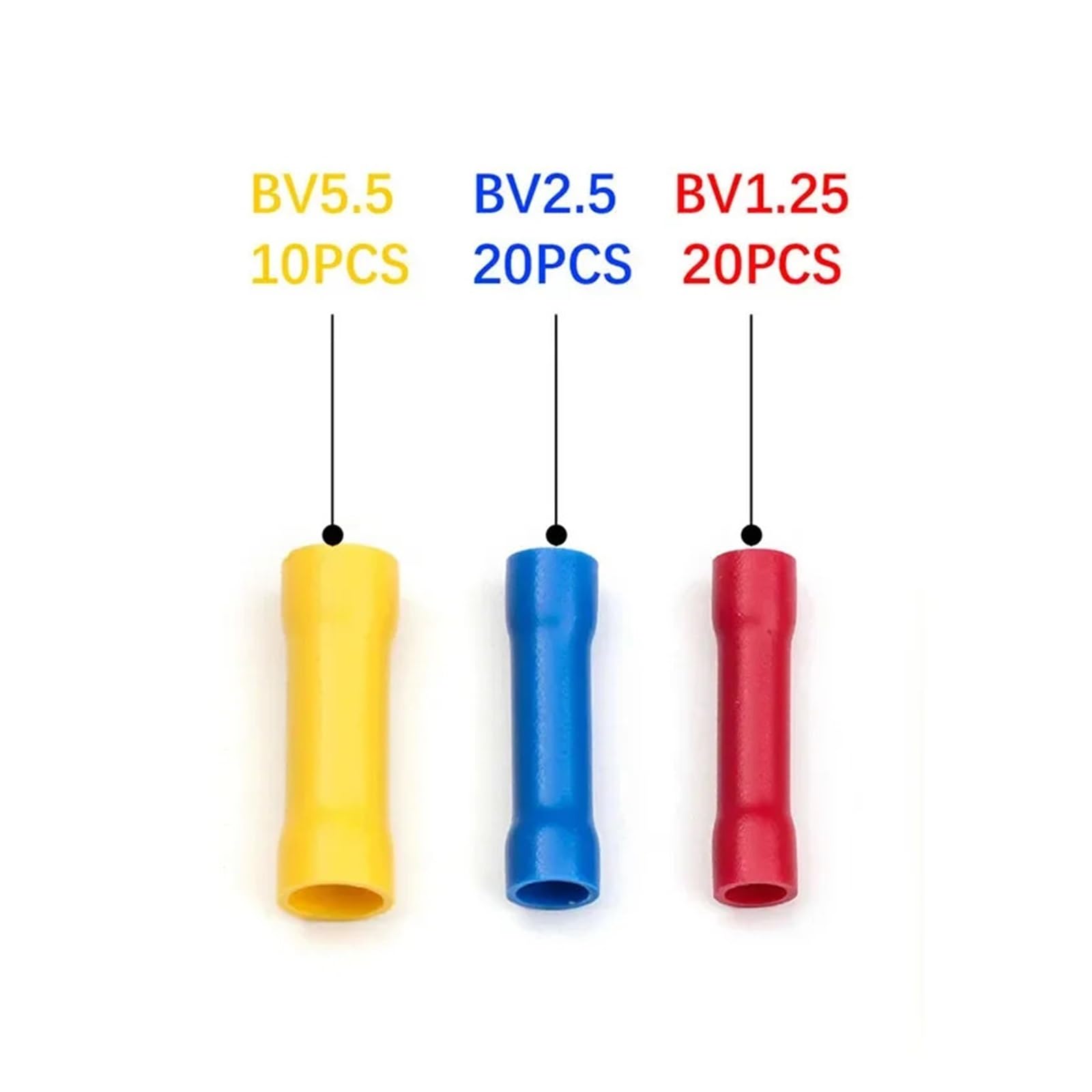 50Pcs Insulated Butt Wire Crimp Terminal Assorted 10-22AWG Straight Electrical Wire Splice Crimp Connectors Kit Red/Blue/Yellow