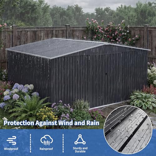 Image of AirWire 12x14 FT Storage Shed, Garden Shed with Lockable Doors and Updated Frame Structure, Metal Tool Sheds for Backyard Garden Patio Lawn, Black
