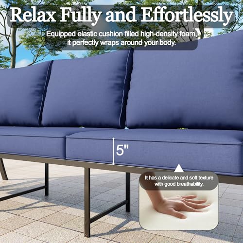 Image of 12 Pieces Patio Conversation Sets, All-Weather Metal Swivel Rocking Chairs with Rope Furniture Set, Outdoor Sofa Couch for Deck, Porch, Garden, Backyard, Poolside (Blue Cushions)