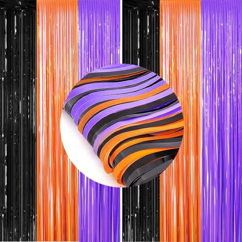 FECEDY 2pcs 3ft x 8.3ft Orange Purple Black Metallic Tinsel