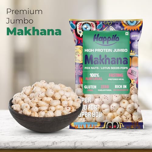 Image of Happilo Premium Jumbo Fox Nuts (Phool Makhana) 200g, Healthy Snack Low Calorie Gluten Free and Vegan (Pack of 2)