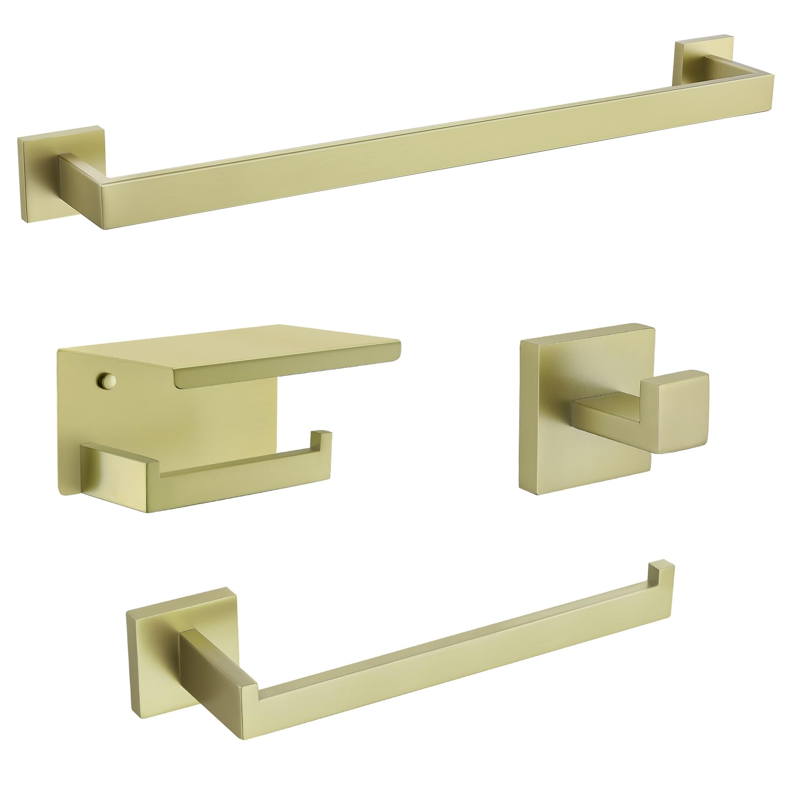 TURS Brushed Gold Bathroom Hardware Set 4-Piece Bath Towel Bar Set 24 Inch Stainless Steel Towel Bar Hand Towel Holder Towel Hook Toilet Paper Holder with Shelf Wall Mounted