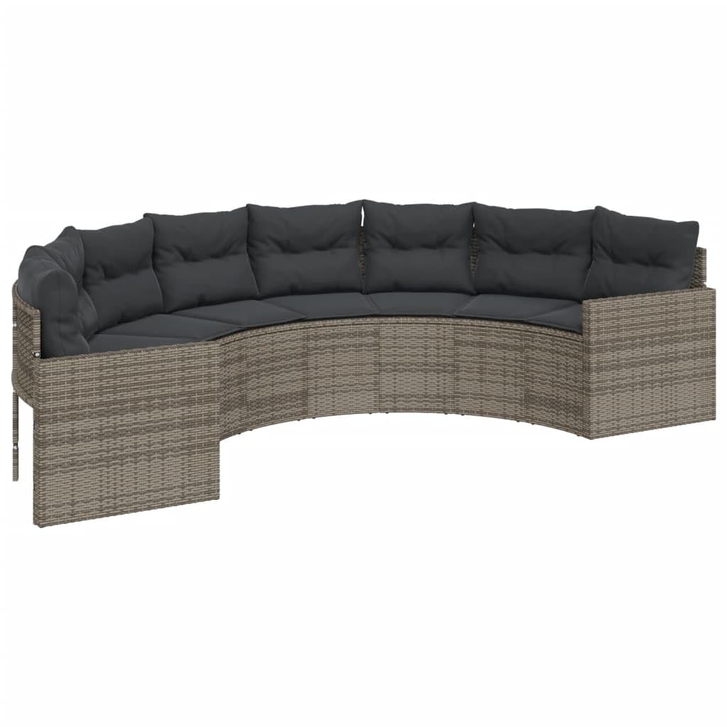 Sofá de jardín semicircular con Mesa y Cojines ratán PE Gris, Sofás para Patio, Sofa Exterior Jardin, Sofa Terraza, Mueble De Jardin Exterior - 3318518