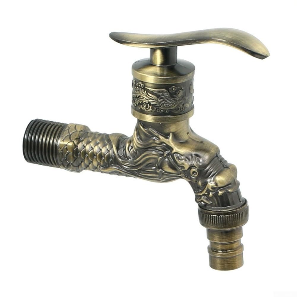 SageFurned Antique Dragon Design Wall Mounted Outdoor Tap 1/2 Inch Vintage Garden Faucet with Cover Plate, Bronze Zinc Alloy for Garden Bathroom Kitchen Use