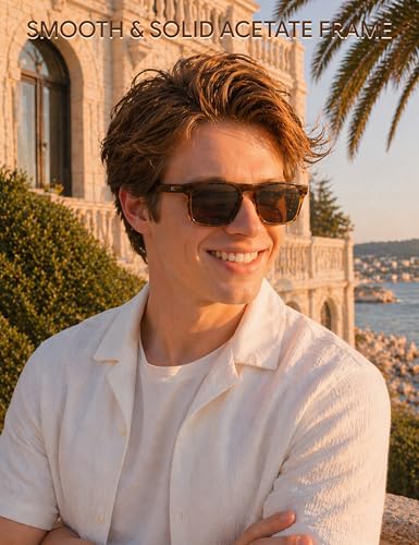 Image of BIRCEN Mens Acetate Polarized Sunglasses: Retro Square Sun Glasses UV400 Protection Anti-Glare Shades for Driving Travel