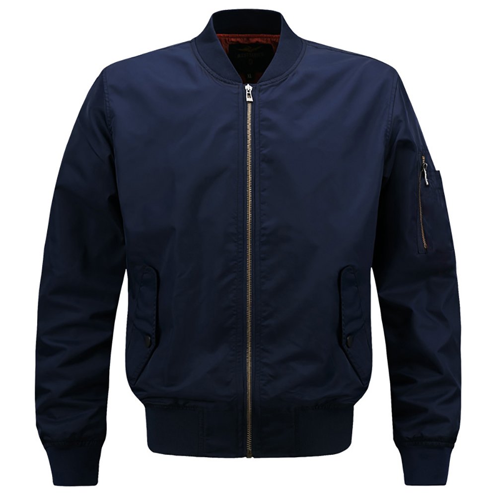 CROTI Men's Flight Jacket Bomber Jackets Lightweigh Coat Windproof Waterproof Outwear, Navy Blue, XXL