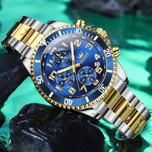 OLEVS Mens Watches Big Face Stainless Steel Waterproof Date Analog Quartz Watches Fashion BusinessWrist Watches for Men…3