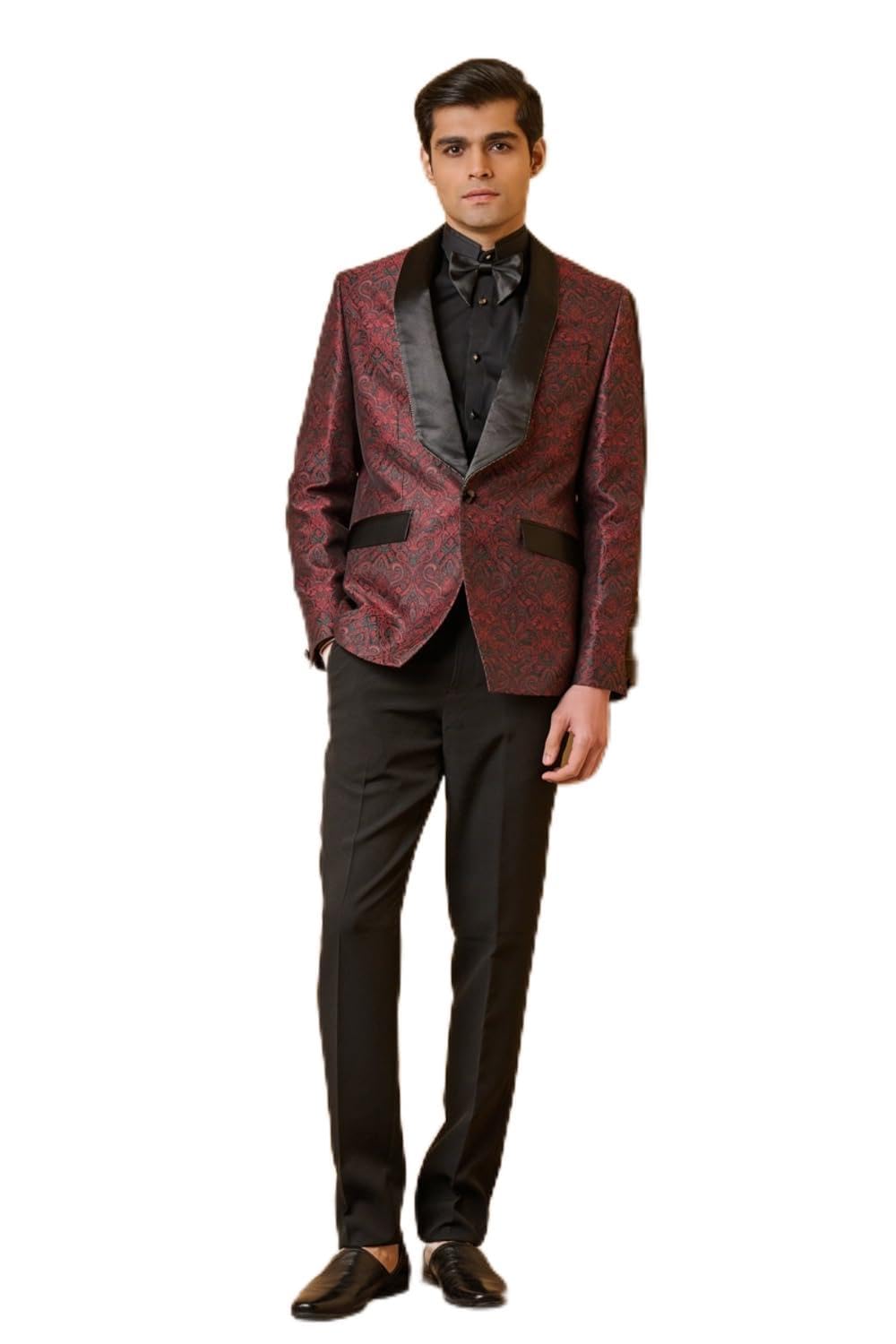 tasva Wine Jacquard Dinner Jacket Set-picture-23