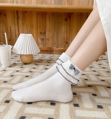 Image of Women Ruffle Ankle Socks, Lace Socks Cute Frilly Cotton Socks Girl Princess Socks 3 Pairs