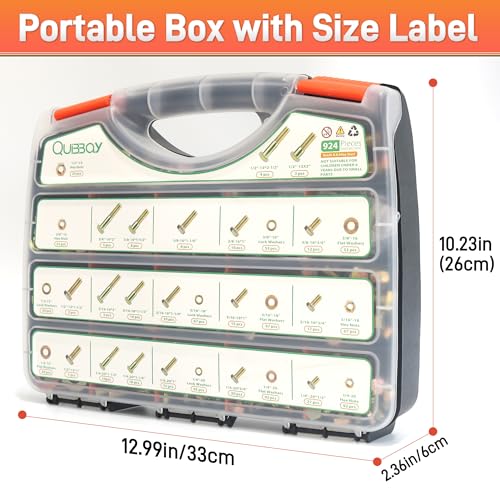 Image of Quibbay 924Pcs Grade 8 Bolts and Nuts Assortment Kit, 1 /4-20, 5 /16-18, 3 /8-16, 1 /2-13 Heavy Duty Hex SAE Assorted Bolts Nuts and Washers Kit, Carbon Steel Machine Hardware Screw Sets with Case
