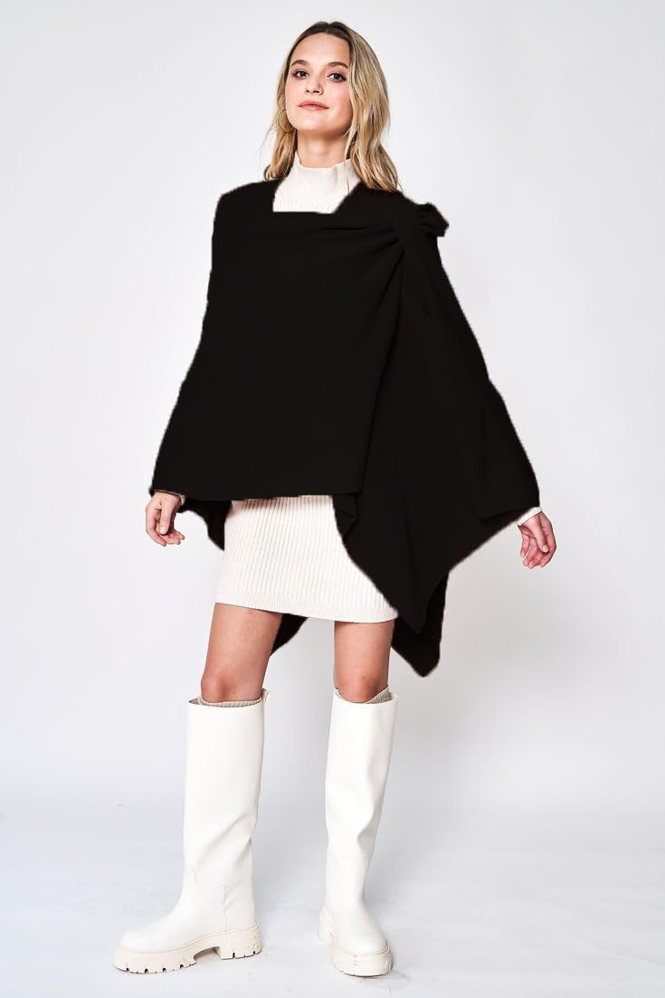 Beautiful Nomad Women's Elegant Poncho Sweater Wrap Cross Front Soft Warm Shawl Wraps for Fall Winter - Image 3
