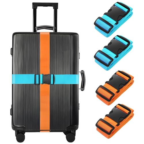 Image of BILIONE 4 Pack Luggage Straps 79 inch Long Belts Keep Suitcase Secure While Traveling, TSA Approved Add a Bag Premium Accessory for Travel Bag Closure (2PCS Blue + 2PCS Orange)