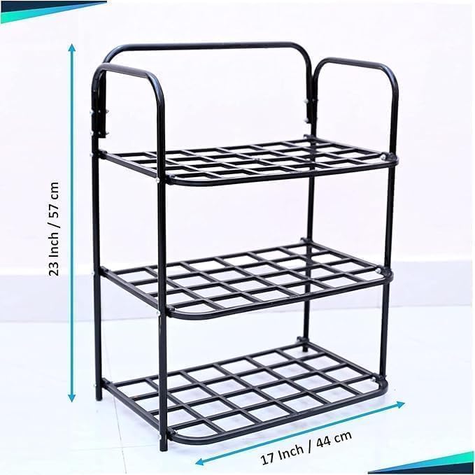 Image of eumqestoer Shoes Rack Durable Plastic & Metal Shoe Rack - 3-Tier Stackable Organizer for Home, Closet & Entryway, Holds Up to 9 Pairs of Shoes, Easy Assembly, Space-Saving Design (3 Layer)