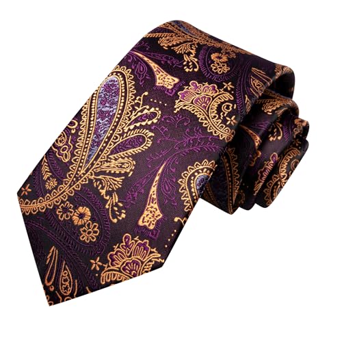 Image of Hi-Tie Silk Ties for Men Plaid Paisley Striped Necktie Pocket Square Cufflinks Set Formal Business