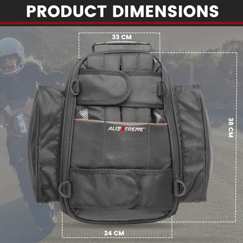 Image of Allextreme Magnetic Tank Bag for Bike Universal Fit Motorcycle Storage with Rain Cover, Strong Magnets & Multi-Pocket Design Travel Riding Gear for Daily Commute, Touring & Camping (28L, Black)