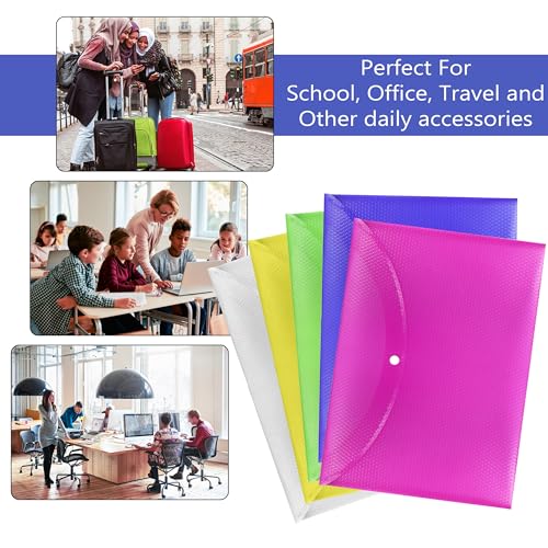 Image of Shuban A4 Plastic File Folder Document Organizer, Plastic File Holder with Snap Button, Waterproof Certificate Folder for Office, School, Home (Style-3-Document Folder- 12 Pcs -Multi Color)