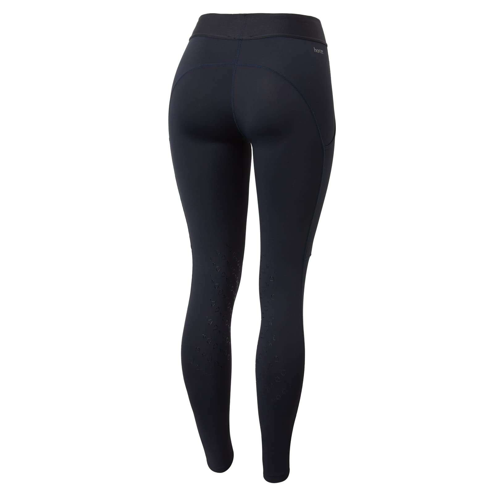 HORZE Nadia Women's High Waist Lightweight Silicone Knee Patch Riding Tights with Phone Pockets - Dark Navy - 28