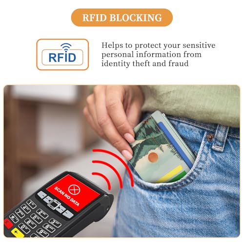 Image of Hancynir Slim Wallet Women Credit Card Holder, Mountain Tree Sunset RFID Blocking Front Pocket Wallet Wristlet Keychain Lanyard Small Cute Thin Travel Zipper Coin PU Leather Card Case Organizer Gifts