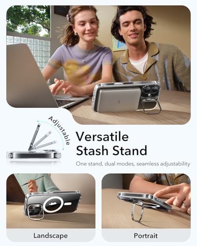 Image of ESR for iPhone 17 Case with Stash Stand, Camera Control Cover Compatible with MagSafe, Military-Grade Drop Protection Magnetic Phone Case for iPhone 17, Scratch-Resistant Back Cover,Clear