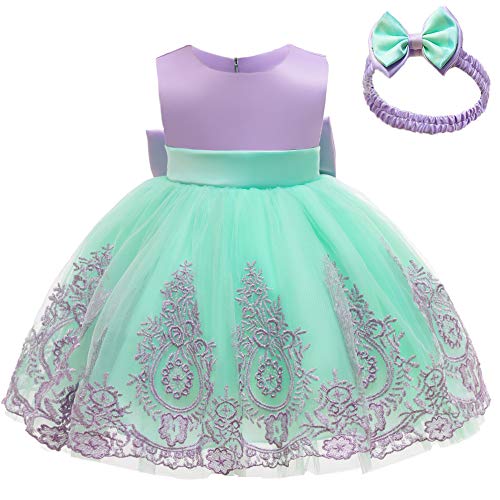 Image of CMMCHAAH 0-6T Baby Girls Pageant Lace Embroidery Dresses Toddler Party Bowknot Tutu Gown Dress with Headwear