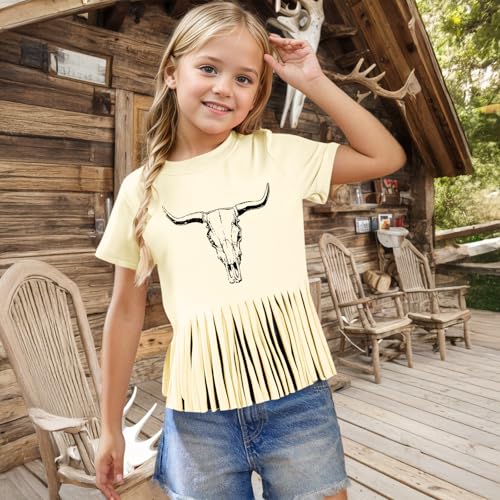 Girls Western Fringe Shirt Long Live Cowgirls Country Rodeo Shirts Kids Cow Skull Graphic Tees Tassel Fringe Tops3