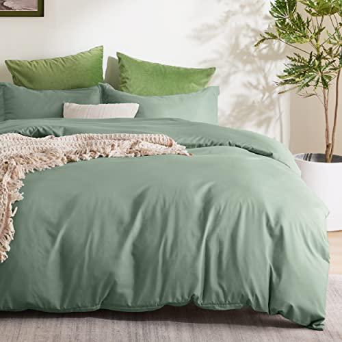 Image of Bedsure Sage Green Duvet Cover Queen Size - Soft Double Brushed Duvet Cover for Kids with Zipper Closure, 3 Pieces, Includes 1 Duvet Cover (90"x90") & 2 Pillow Shams, NO Comforter
