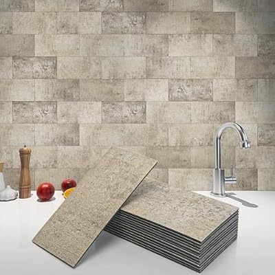 Art3d 102-Piece Peel and Stick Wall Tile for Kitchen Backsplash, Bathroom, Fireplace, 3in. × 6in. Stick on Subway Tile Stone Beige