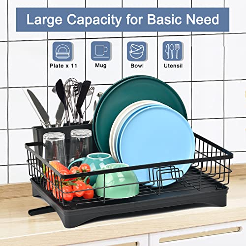 Happyhapi Dish Drying Rack, Dish Rack With Drainboard Utensil Holder, Dish Racks Drainers For Kitchen Counter, Durable Drying Rack For Dishes, Knives, Spoons, And Forks, Kitchen Organization(Black) #TOP1
