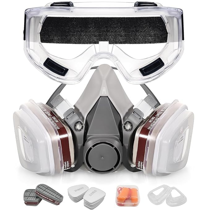 Sponsored Ad - Gas Mask Set Respirator with Filters and Goggle Activated Carbon Mask Gas Mask Paint Respirator for Epoxy Resin, Wall Painting, Welding, Polishing, Spraying, Mold Removal, Construction