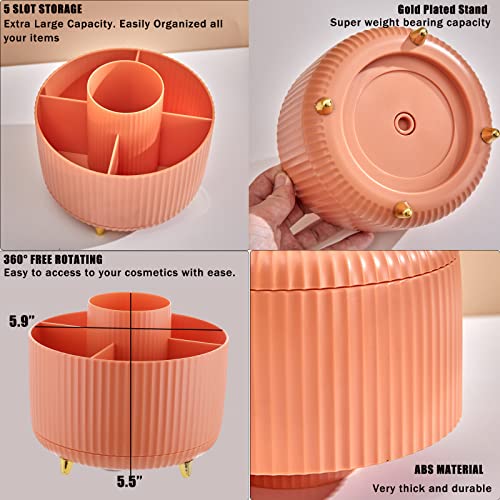 Makeup Brush Holder Organizer,360° Rotating Make Up Organizer Storage,5 Slot Makeup Brushes Cup,For Vanity Decor,Bathroom Countertops,Desk Storage Container,Cosmetic Display Cases #TOP5