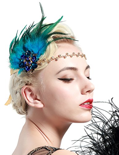 BABEYOND Vintage 1920s Flapper Headband Roaring 20s Great Gatsby Headpiece with Feather Crystal 1920s Flapper Gatsby Hair Accessories