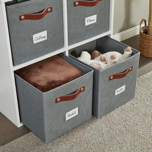 Image of DECOMOMO Storage Bins | Cube Storage Bin with Label Holders, Fabric Storage Cubes for Organizing Shelves Closet Toy Clothes (11 inch / 6pcs, Texture Grey)