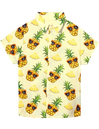 ZovioBox Hawaii Hemd Jungen Kurzarm Sunglasses Pineapple Casual Bedrucktes Strandhemd Kinder Sommer Urlaub Button Down Hemd