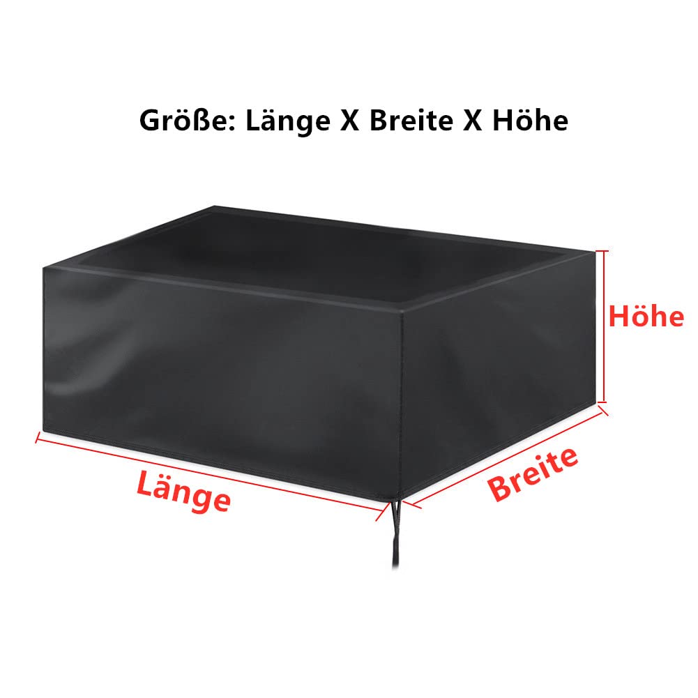 Abdeckung für Gartenmöbel 308x138x89cm, Multi-Größe Abdeckhaube für Gartenmöbel Rechteckige Wasserdicht Winddicht Anti-UV für Gartentische Möbelsets Tische Stühle - Schwarz (308x138x89cm)