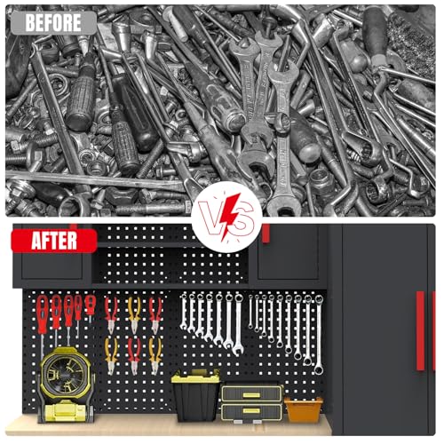 Image of TCE Garage Cabinets Storage System: 8 Piece Cabinet Set with Pegboard, Workshop Cabinet Set in Black - Perfect for Organizing Garage and Tools Home Office