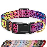 TMOODEL Reflective Dog Collar for Large Dogs, Cute Leopard Style Adjustable Heavy-Duty Nylon Puppy Collar for Boy and Girl Female, Soft Pet Accessories with Quick Release Buckle, Neon