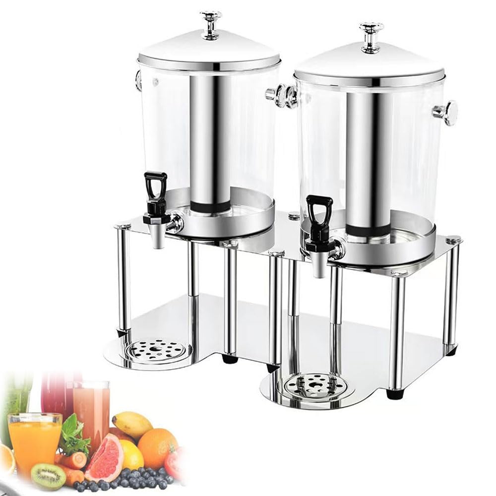 Dispenser per bevande in acciaio inossidabile da 16 litri, dispenser per bevande con doppio contenitore, con nucleo centrale per ghiaccio e vassoi antigoccia, dispenser per succhi di bevande calde