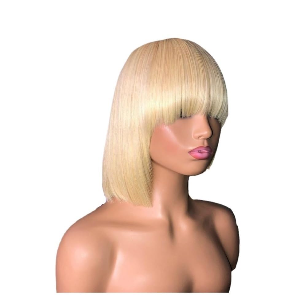 Parrucca a caschetto con frangia, capelli veri, senza colla, senza pizzo frontale, realizzata a macchina, per donne (nero naturale, 20,3 cm)