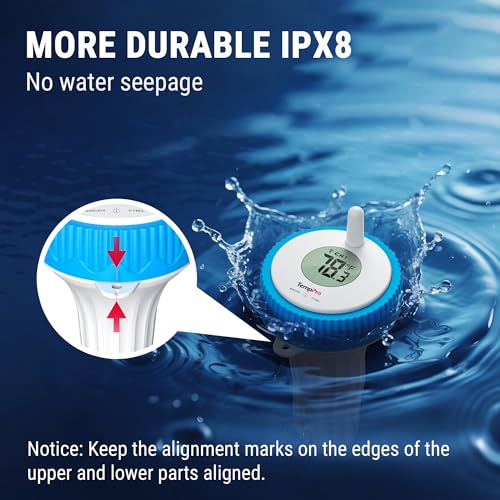 Image of TempPro Waterproof Wireless Pool Thermometer Easy Read, Digital Pool Thermometer Floating for Swimming Pool, Hot Tub, Cold Plunge, Pond, Upgraded IPX8 Water Temperature Monitor (Previously ThermoPro)