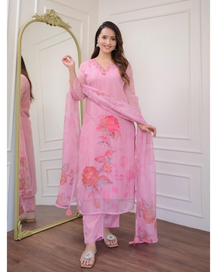 Ensemble Kurta droit organza fluide et léger pour éviter l'inconfort des fêtes - 3
